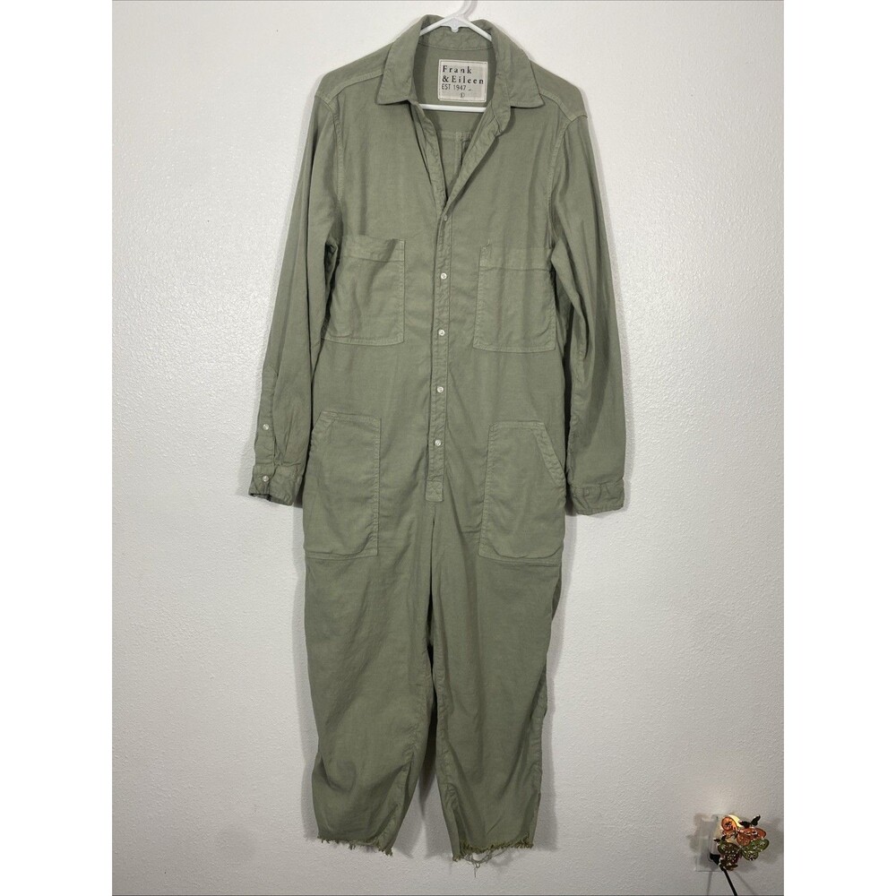 Frank & Eileen Northern Ireland Jumpsuit Sage Sz L Linen Blend Utility - Picture 4 of 16